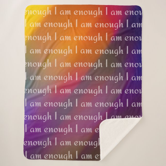 I Am Enough Rainbow Affirmation Pattern Design Sherpa Blanket (Front)