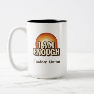 I Am Enough Retro Rainbow Stripes Custom Two-Tone Coffee Mug