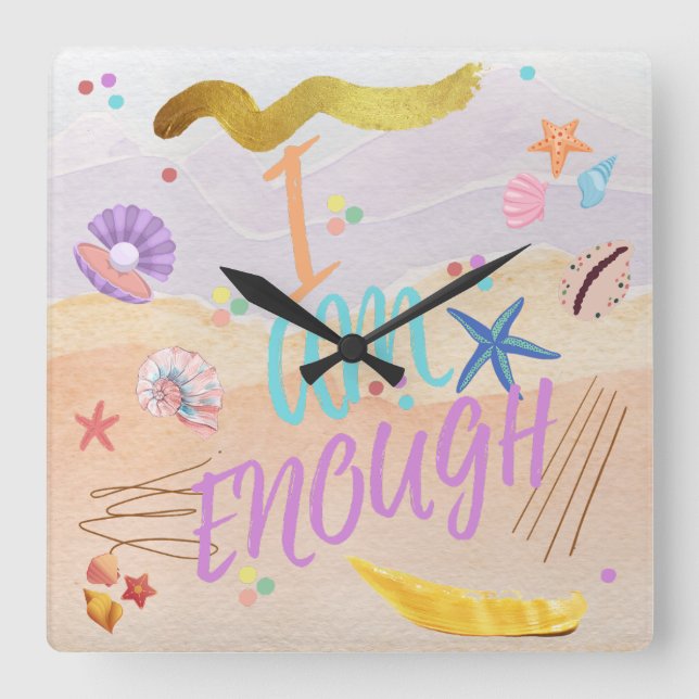 I Am Enough Square Wall Clock (Front)
