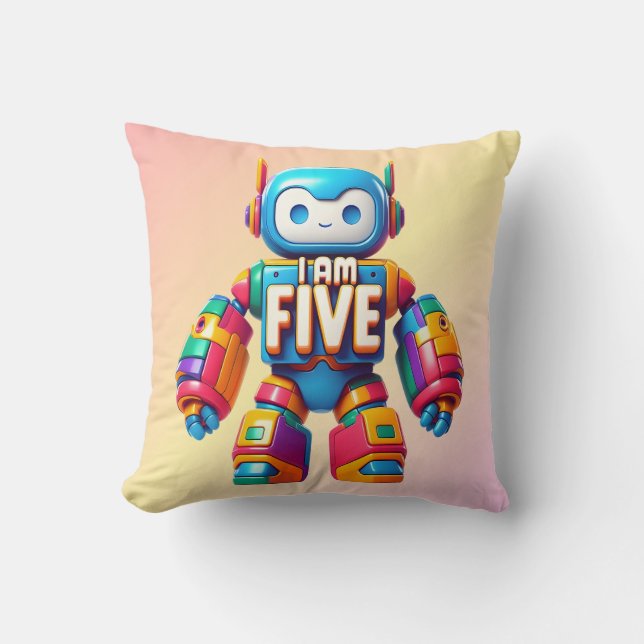 I Am Five Robot for Kids 5th Birthday Tech Robotic Cushion (Front)