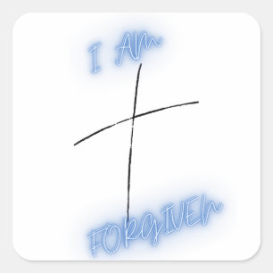 I am Forgiven Blue Cross Square Sticker