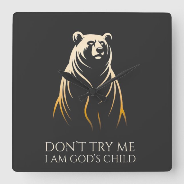 I Am God’s Child Bear Graphic Square Wall Clock (Front)