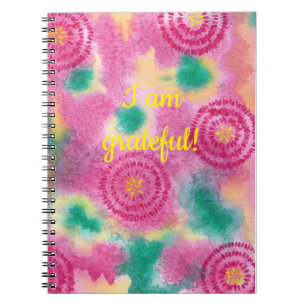 I am grateful, abstract pink green yellow notebook