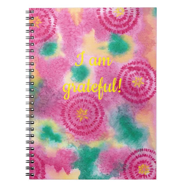 I am grateful, abstract pink green yellow notebook (Front)