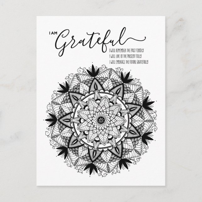 I AM Grateful Affirmation and Intention Mandala Postcard (Front)