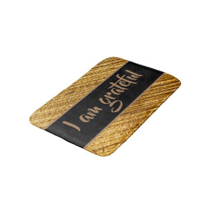 I am Grateful Bath Mat Gold Brown Modern Design