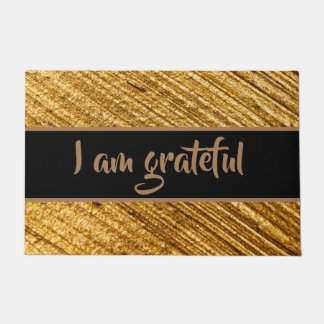 I am Grateful Door Mat Gold Brown Modern