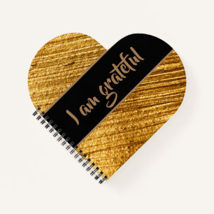 I am Grateful Heart Shaped Spiral Notebook Gold