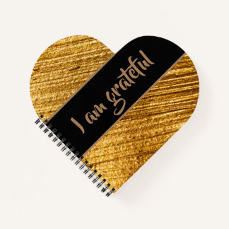 I am Grateful Heart Shaped Spiral Notebook Gold