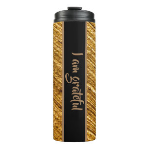 I am Grateful Thermal Tumbler Gold Brown Design