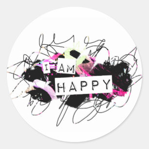 i am happy  Feel Good.Be Happy.Tell the World. Classic Round Sticker
