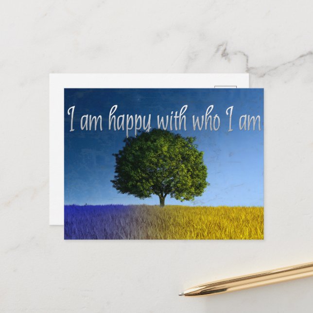 "I am happy with who I am" Motivation Affirmation Postcard (Front/Back In Situ)