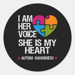 I Am Her Voice She Is My Heart Autism Awareness Pu Classic Round Sticker