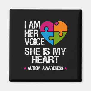 I Am Her Voice She Is My Heart Autism Awareness Pu Magnet