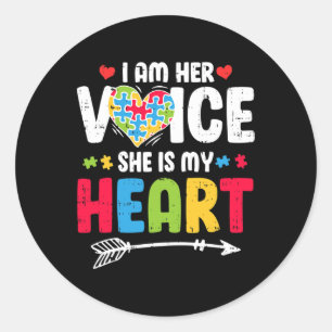 I Am Her Voice She Is My Heart Puzzle Piece Autism Classic Round Sticker