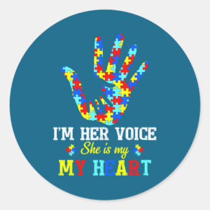 I am her voice she my heart autism awareness kid b classic round sticker