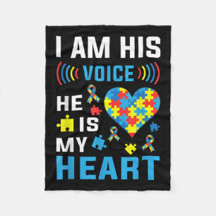 I Am His Voice He Is My Heart Autism Awareness _1 Fleece Blanket