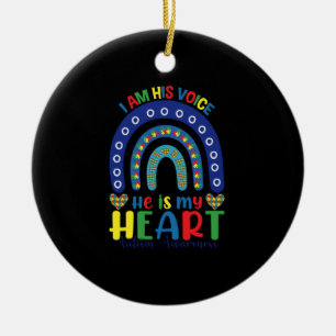 I Am His Voice He Is My Heart Autism Awareness Ceramic Ornament
