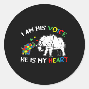 I Am His Voice He Is My Heart Autism Awareness Gif Classic Round Sticker