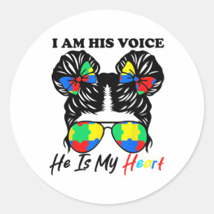 I Am His Voice He Is My Heart Autism Awareness Men Classic Round Sticker