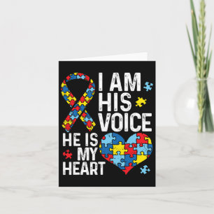 I Am His Voice He Is My Heart Autism Awareness Mon Card