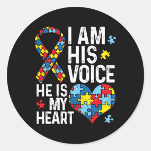 I Am His Voice He Is My Heart Autism Awareness Mon Classic Round Sticker