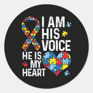 I Am His Voice He Is My Heart Autism Awareness Mon Classic Round Sticker