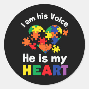 I Am His Voice He Is My Heart Autism Awareness Mum Classic Round Sticker
