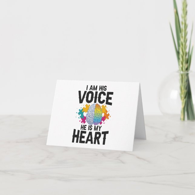 I Am His Voice He is my Heart Autism Awareness Mum Thank You Card (Front)