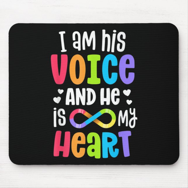 I Am His Voice He Is My Heart Autism Awareness Pre Mouse Pad (Front)