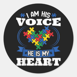 I Am His Voice He Is My Heart Autism Awareness Son Classic Round Sticker