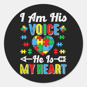 I Am His Voice He Is My Heart Autism Mum Autism Aw Classic Round Sticker