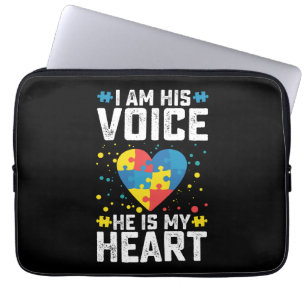 I Am His Voice He Is My Heart Autism Mum Dad Laptop Sleeve
