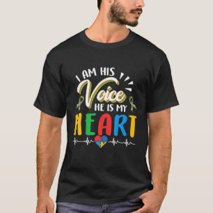I Am His Voice He Is My Heart Autism Puzzle Pieces T-Shirt