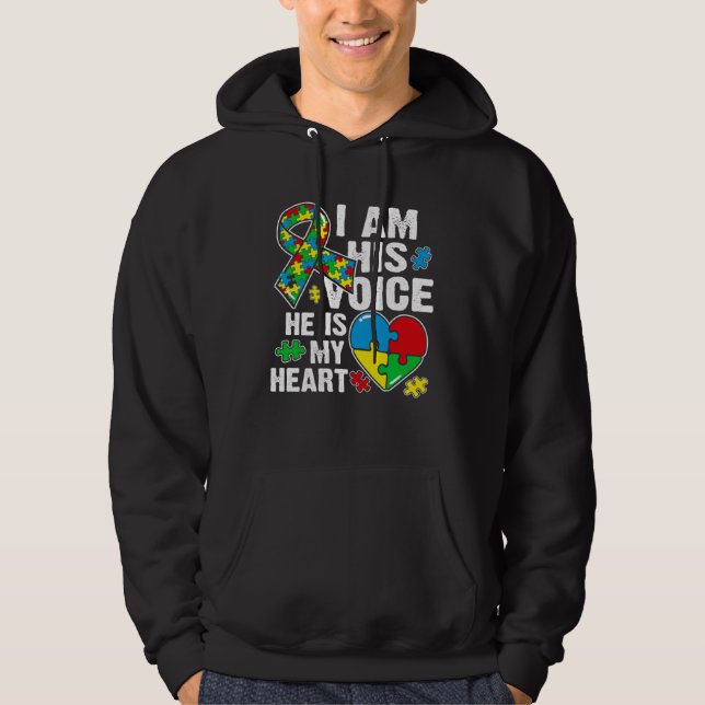 I Am His Voice He Is My Heart Cute Autism Awarenes Hoodie (Front)