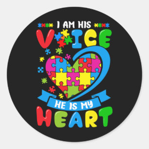 I Am His Voice He Is My Heart Love Autism Awarenes Classic Round Sticker
