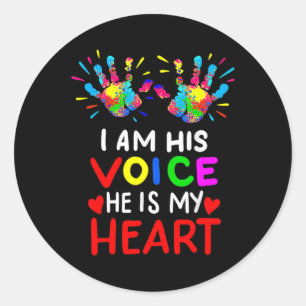 I Am His Voice He Is My Heart Mum Autistic Autism Classic Round Sticker