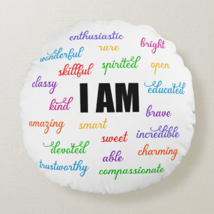 I Am Inspiration, Positive, Religious, Christian Round Cushion