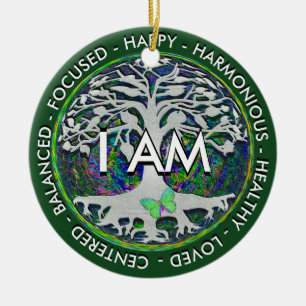 I AM Inspirational Message. Ceramic Tree Decoration