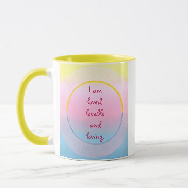 I am loved, lovable and loving affirmation mugs (Left)