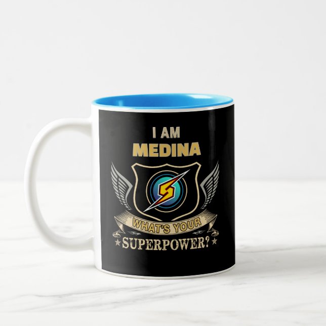 I Am MEDINA What's Your Superpower Two-Tone Coffee Mug (Left)