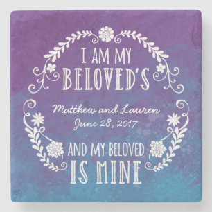I Am My Beloved's, Wedding Watercolor Blue Stone Coaster