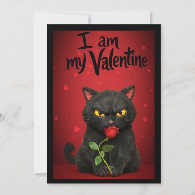 I Am My Valentine Black Cat Holiday Card (Front)