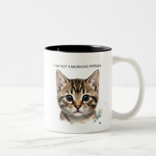 I Am Not A Morning Person Funny Watercolor Cat Cof Two-Tone Coffee Mug