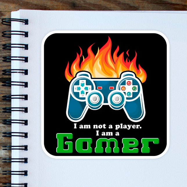 I am not a player black cool modern joystick square sticker (Creator Uploaded)