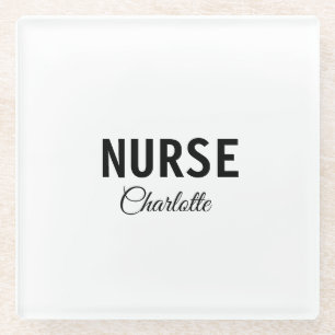 I am nurse medical expert add your name text simpl glass coaster