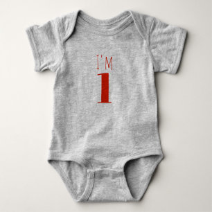 I am One Red Grey Birthday Baby Bodysuit