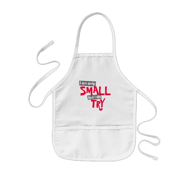 "I am only small but I do try" red / grey apron (Front)