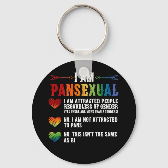 I Am Pansexual LGBTQIA Pride Rainbow Hearts Key Ring (Front)