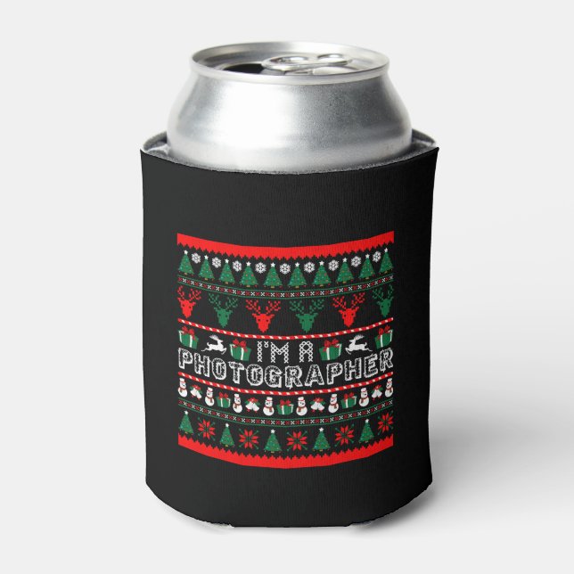 I Am Photographer Christmas Ugly Sweater Can Cooler (Can Front)